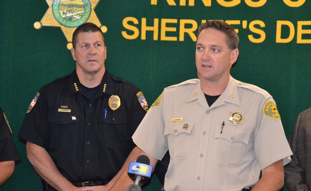 Lemoore Chief of Police Darrell Smith (left) and Kings County Sheriff Dave Robinson announce heroin drug bust Tuesday morning.